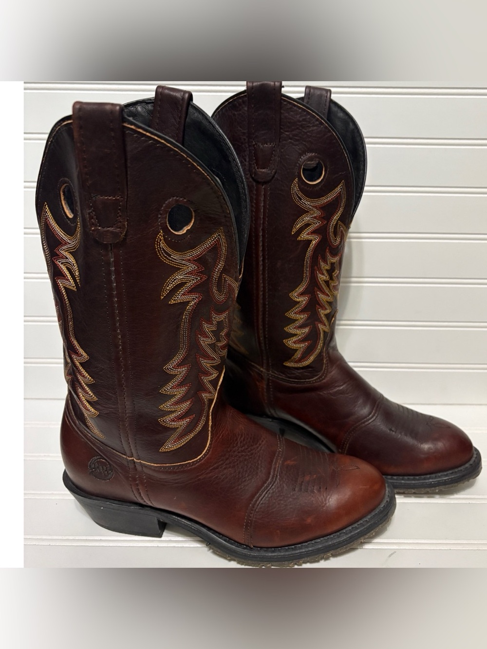 DOUBLE H Composite Toe Brown Leather Cowboy Work Boots Mens Size 10 M DH5158